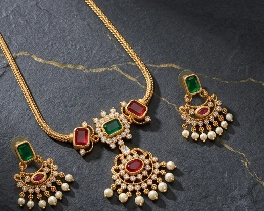 Multicolour Regal Kemp & Polki Statement Choker Set